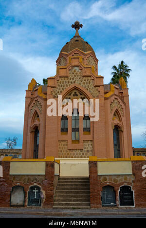 Modernista style chapel, from 1897, with neo gothic style windows, Cementiri de Les Corts, cemetery, Barcelona, Catalonia, Spain Stock Photo