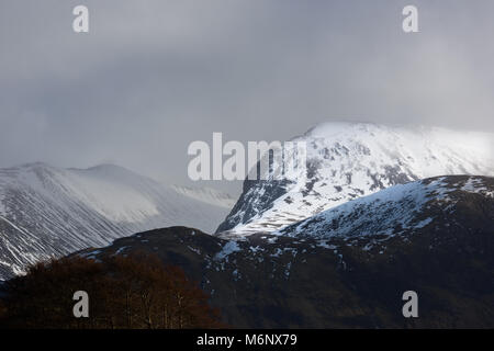 Cloud over the upper reaches of Ben Nevis (the highest mountain in Britain) in he Highlands of Scotland, as seen from the west. Stock Photo