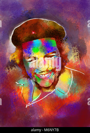 Colorful hand made portrait of Ernesto Che Guevara. He was a revolutionary Marxist guerrilla leader of fought with Fidel Castro in Cuban revolution. H Stock Photo