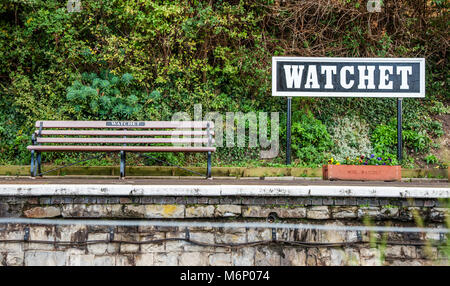 Watchet station platform on the West Somerset Railway on the Somerset coast UK