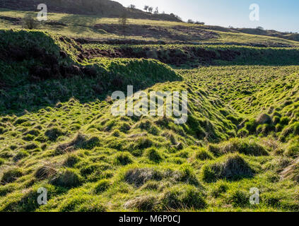 Remains of lead mining spoil heaps known locally as gruffy ground at Velvet Bottom near Charterhouse in the Mendip Hills Somerset UK Stock Photo