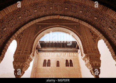 Granada, Andalusia, Spain - July 18th, 2010 : Gilded Room (Cuarto Dorado) of the Mexuar within the Alhambra palace and fortress complex. Stock Photo