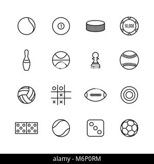 Gaming and sport icons of thin lines, isolated on white background. Flat style, vector illustration. Stock Vector