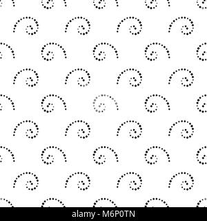 Abstract black and white seamless background with dotted spirals, repeating texture with halftone effect, vector illustration. Stock Vector