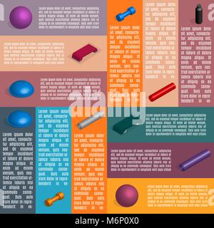 Set of info graphics elements fitness. Flat 3d isometric style, vector illustration. Stock Vector