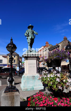 The Oliver Cromwell Statue, market square, St Ives town, Cambridgeshire, England, UK Stock Photo