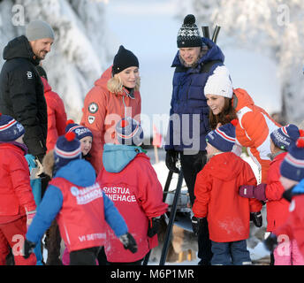 The Duke and Duchess of Cambridge attend an event organised by the Norwegian Ski Federation in Ovresetertjern  Featuring: Prince William, Duke of Cambridge, Catherine, Duchess of Cambridge, Crown Princess Mette-Marit, Prince Haakon Where: Oslo, Norway When: 02 Feb 2018 Credit: WENN.com Stock Photo