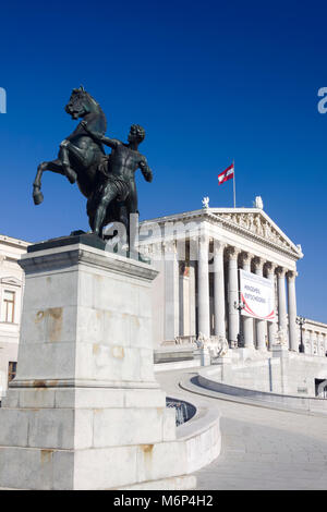 Bronze horse tamer statue at the Austrian Parliament Building, Vienna, Austria Stock Photo