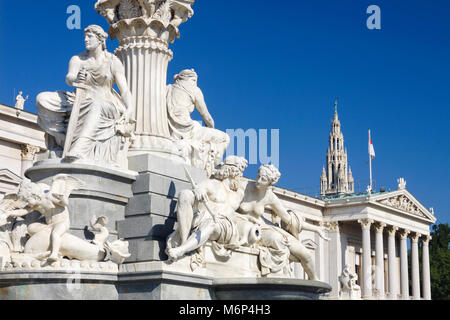 Pallas Athena fountain at the Parliament Building, Vienna, Austria Stock Photo