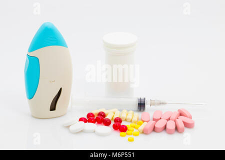 Colorful of medications on White Background Stock Photo