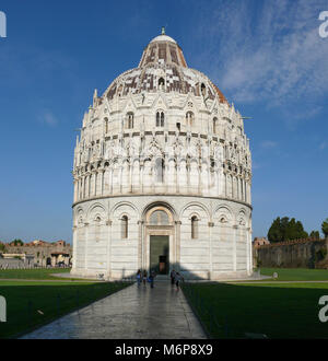 Pisa, Italy, august 2, 2014: The Pisa Baptistery on The square of Miracles in the morning Stock Photo
