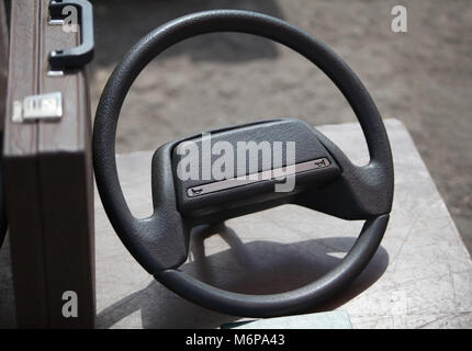 steering wheel of the old car Stock Photo