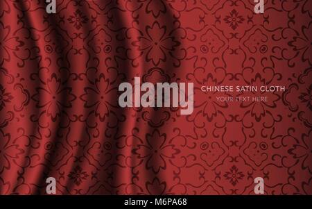 Traditional Red Chinese Silk Satin Fabric Cloth Background cross vine flower Stock Vector