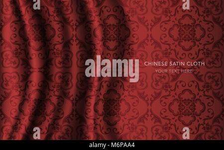 Traditional Red Chinese Silk Satin Fabric Cloth Background Stock Vector