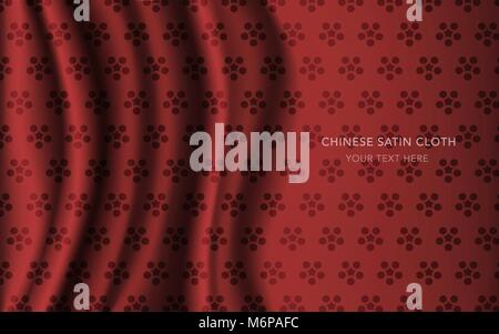 Traditional Red Chinese Silk Satin Fabric Cloth Background round flower chintz Stock Vector