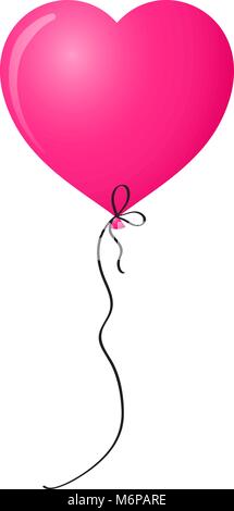 Vibrant pink realistic heart shaped helium balloon isolated on white background. Vector illustration, clip art, element for design. Stock Vector