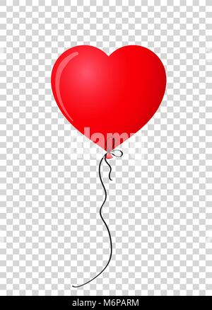 Ruby red realistic heart shaped helium balloon isolated on transparent background. Vector illustration, clip art. Stock Vector