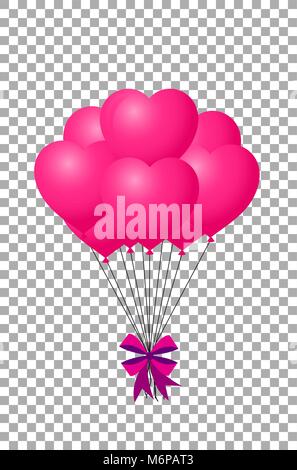 3d realistic bunch of pink birthday or valentines balloons with ribbon flying for party and celebrations with space for text Isolated on transparent b Stock Vector