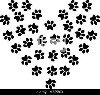 Heart symbol made of pet pawprints isolated on white background.  Vector illustration, symbol, sign, clip art. Stock Vector
