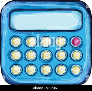 Cartoon hand drawn calculator in watercolor painted style isolated on white background. Vector illustration, icon, clip art. Stock Vector