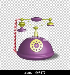 3d retro style pink color disk telephone with wire connection isolated  on transparent background.  Vintage disk telephone. Vector illustration clip a Stock Vector