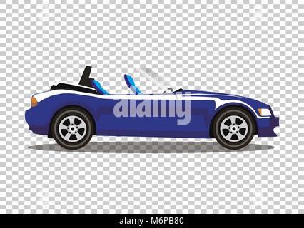 Blue modern cartoon colored cabriolet car isolated on transparent background. Sport car without roof vector illustration. Clip art. Stock Vector
