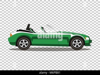 Green modern cartoon cabriolet car  isolated on transparent background. Sport car. Vector illustration. Clip art. Stock Vector