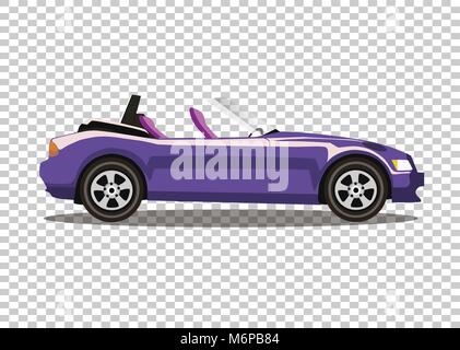Violet modern cartoon colored cabriolet car isolated on transparent background. Sport car without roof vector illustration. Clip art. Stock Vector