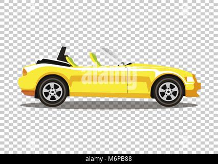 Yellow modern cartoon colored cabriolet car isolated on transparent background. Sport car without roof vector illustration. Clip art. Stock Vector