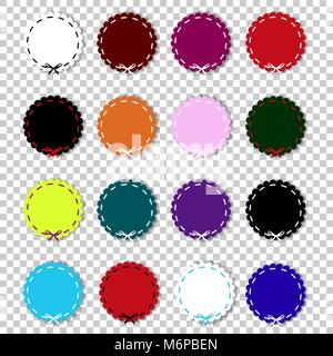 Big set of circle seal stamps or stickers with lace and space for text. Vector icons isolated on transparent background. Clip art. Stock Vector