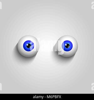 Pair of blue eyeballs isolated on white background. Vector illustration, clip art. Stock Vector