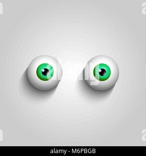 Pair of green eyeballs isolated on white background. Vector illustration, clip art. Stock Vector
