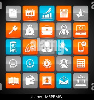 Set of glossy business and money web icons Stock Vector
