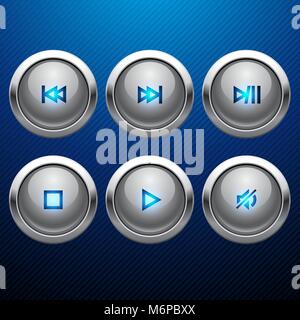 Glossy multimedia control web icon set Stock Vector