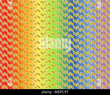 Abstract geometric pattern in gold color with white lines on colorful rainbow gradient - Vector illustration. Stock Vector
