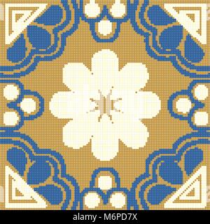 Halftone colorful seamless retro pattern oriental gold yellow flower triangle geometry Stock Vector