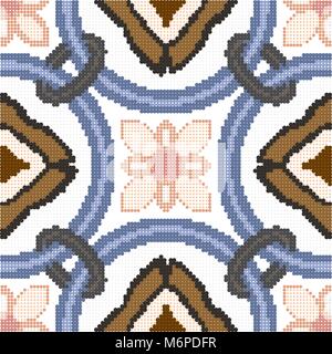 Halftone colorful seamless retro pattern vintage round circle cross chain flower Stock Vector