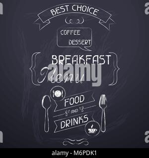 Breakfast on the restaurant menu chalkboard Stock Vector