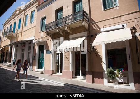pedestrian street, Chora village, Andros island, Cyclades islands, Aegean sea, Greece, Europe Stock Photo