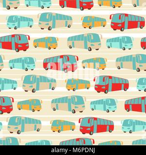 Retro seamless travel pattern of buses Stock Vector