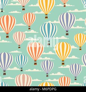 Retro seamless travel pattern of balloons Stock Vector