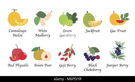 Organic nature health fruit isolated vector collection set Stock Vector