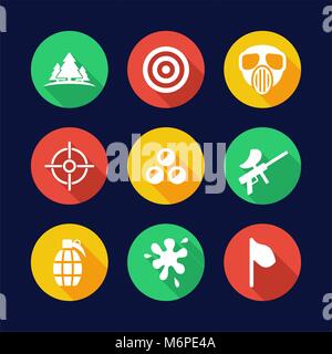 Paintball Icons Flat Design Circle Stock Vector