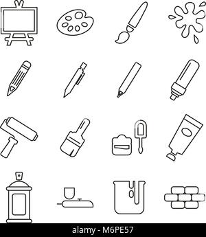 Painting Or Drawing Equipment Icons Thin Line Vector Illustration Set Stock Vector