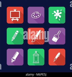 Painting Or Drawing Tools Icons Flat Design Stock Vector
