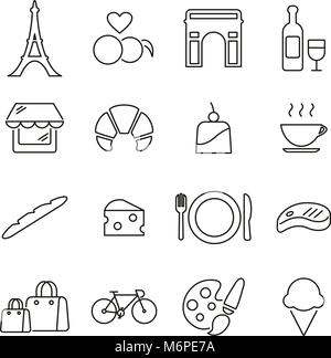 Paris City Landmarks & Culture Icons Thin Line Vector Illustration Set Stock Vector