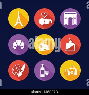 Paris Icons Flat Design Circle Stock Vector