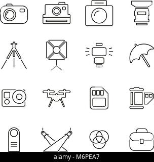 Photography Equipment Icons Thin Line Vector Illustration Set Stock Vector