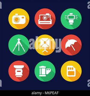 Photography Icons Flat Design Circle Stock Vector