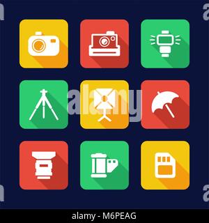 Photography Icons Flat Design Stock Vector